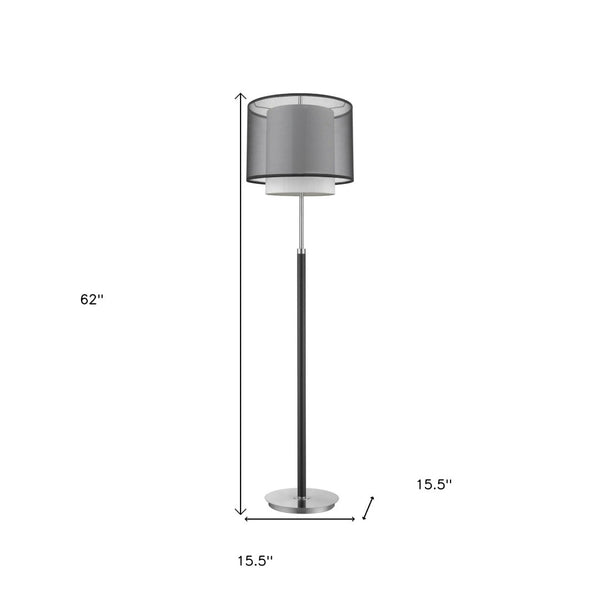 HomeRoots 62" Modern Floor Lamp with Elegant Black & White Drum Shade for Stylish Ambient Lighting 397919
