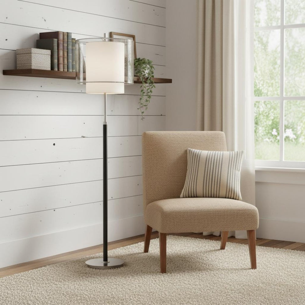 HomeRoots 62" Stylish Floor Lamp with Adjustable Brightness and Sleek Chrome Base for Modern Home Decor 397921