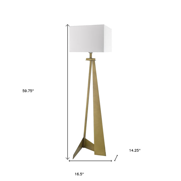 Homeroots 60" Brass Traditional Shaped Floor Lamp With White Novelty Shade  Metal 397928