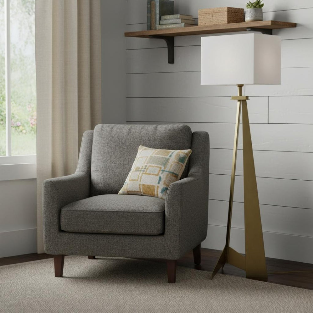 HomeRoots 60" Floor Lamp - Elegant Brass Base & White Fabric Shade for Soft Ambient Lighting & Style 397928