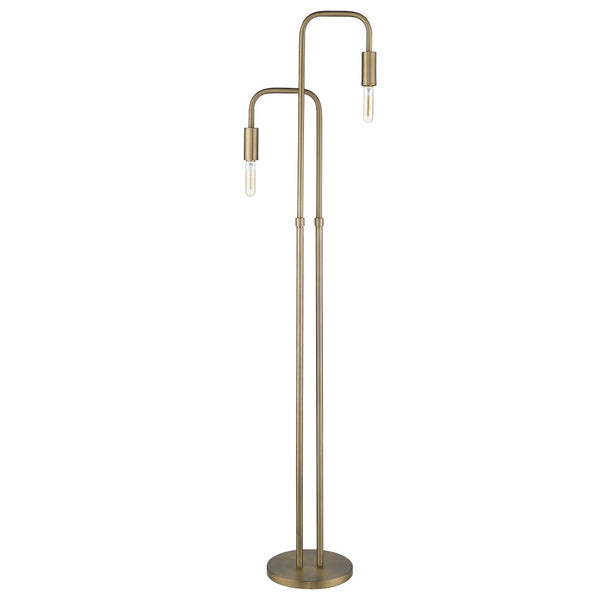 HomeRoots 63" Elegant Two-Light Torchiere Floor Lamp - Mid-Century Charm, Brass Finish, Perfect for Any Room 397931