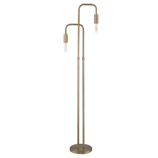 HomeRoots 63" Elegant Two-Light Torchiere Floor Lamp - Mid-Century Charm, Brass Finish, Perfect for Any Room 397931