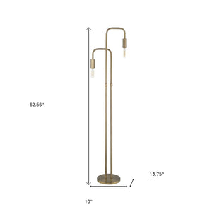 HomeRoots 63" Elegant Two-Light Torchiere Floor Lamp - Mid-Century Charm, Brass Finish, Perfect for Any Room 397931
