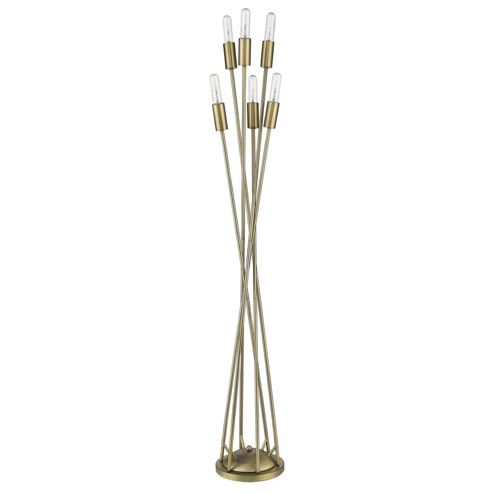 HomeRoots 60" Elegant Six-Light Torchiere Floor Lamp in Warm Brass - Mid-Century Modern Design for Any Room 397932