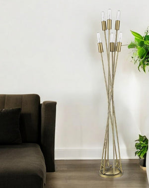 HomeRoots 60" Elegant Six-Light Torchiere Floor Lamp in Warm Brass - Mid-Century Modern Design for Any Room 397932
