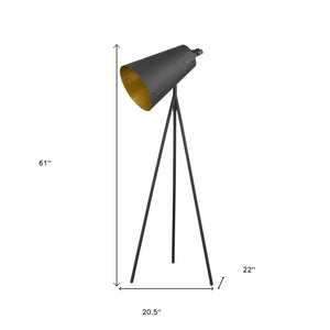 HomeRoots 61" Tripod Floor Lamp with Gray Cone Shade – Modern Industrial Design & Dimmable Lighting for Any Room 397933
