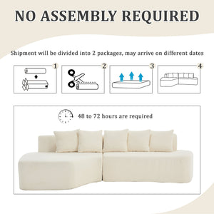 English Elm Compression Sectional Couch with Corduroy Upholstery, Deep-Seated Modular L-Shaped Sleeper Sofa, No-Assembly Comfort and Stability White W1249S00006