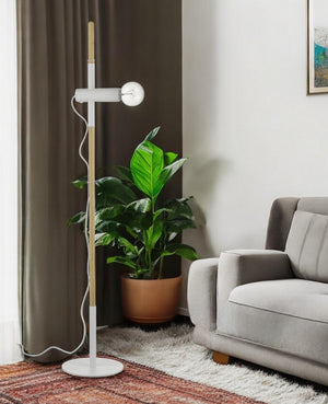 HomeRoots 55" Elegant Brown and White Adjustable Floor Lamp for Reading, Dimming, and Modern Decor Styles 397940