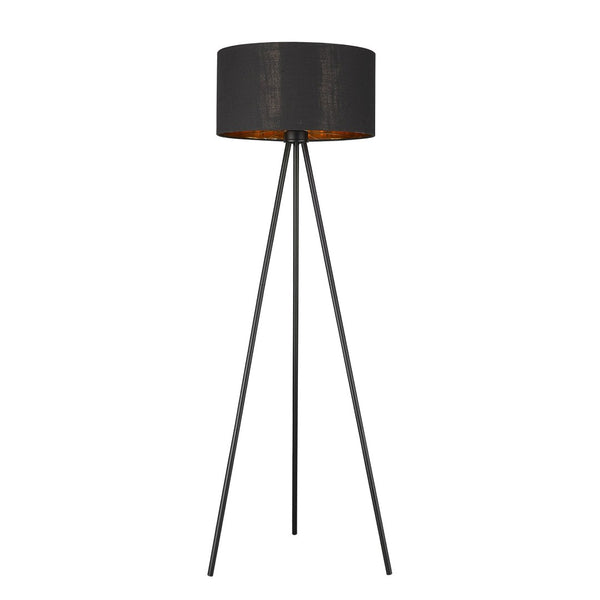HomeRoots 58" Modern Tripod Floor Lamp with Dimmable Black Drum Shade & Reflective Copper Interior Accent 397942
