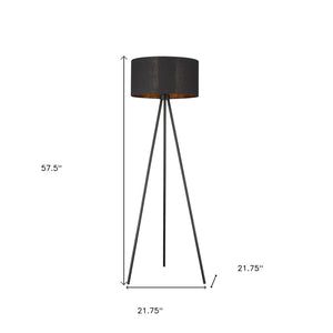 HomeRoots 58" Modern Tripod Floor Lamp with Dimmable Black Drum Shade & Reflective Copper Interior Accent 397942