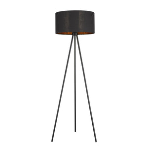 HomeRoots 58" Modern Tripod Floor Lamp with Dimmable Black Drum Shade & Reflective Copper Interior Accent 397942