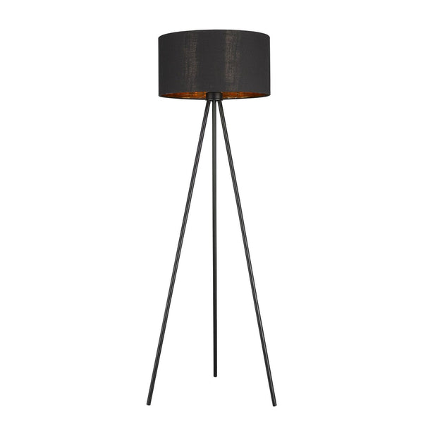 HomeRoots 58" Modern Tripod Floor Lamp with Dimmable Black Drum Shade & Reflective Copper Interior Accent 397942