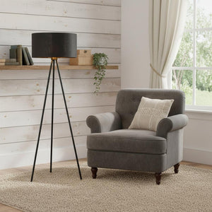 HomeRoots 58" Modern Tripod Floor Lamp with Dimmable Black Drum Shade & Reflective Copper Interior Accent 397942