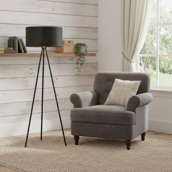 HomeRoots 58" Modern Tripod Floor Lamp with Dimmable Black Drum Shade & Reflective Copper Interior Accent 397942