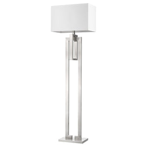 HomeRoots 64" Nickel Floor Lamp with White Rectangular Shade - Elegant & Dimmable Lighting for Any Décor 397943