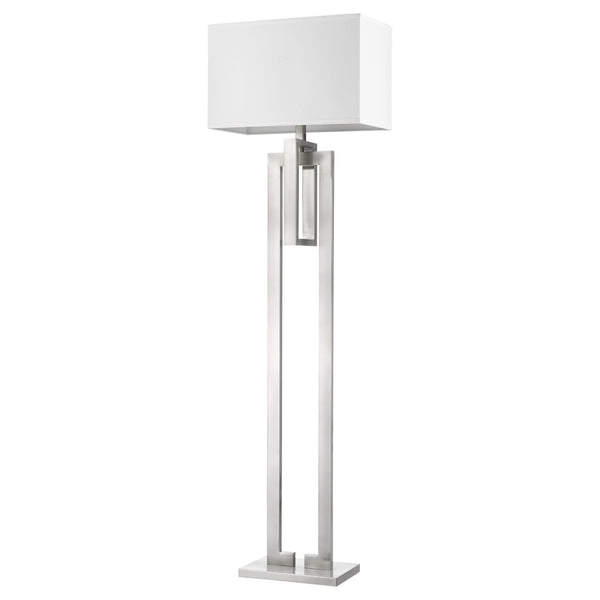 HomeRoots 64" Nickel Floor Lamp with White Rectangular Shade - Elegant & Dimmable Lighting for Any Décor 397943