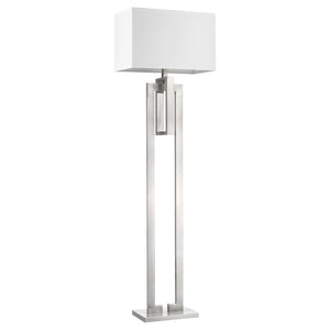HomeRoots 64" Nickel Floor Lamp with White Rectangular Shade - Elegant & Dimmable Lighting for Any Décor 397943
