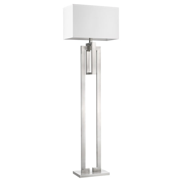 HomeRoots 64" Nickel Floor Lamp with White Rectangular Shade - Elegant & Dimmable Lighting for Any Décor 397943