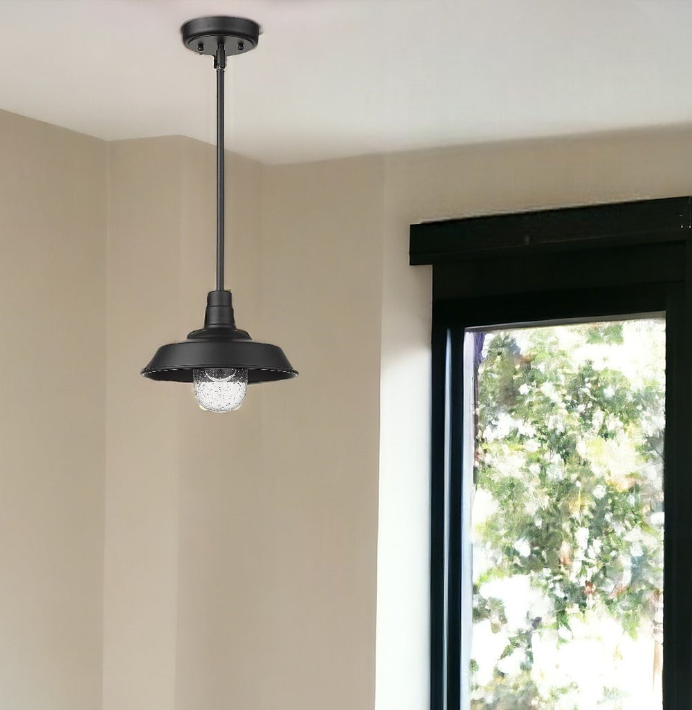 Homeroots Matte Black Shallow Plate Adjustable Pendant Light   397963