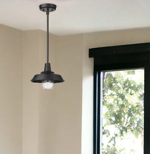 Homeroots Matte Black Shallow Plate Adjustable Pendant Light   397963