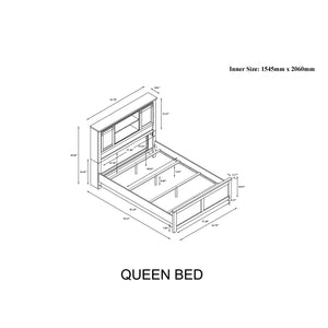 English Elm Avery Solid Wood Bed with Bookcase Headboard and Black Bar Accent, Low Profile Sturdy Frame Queen Beige B201S00402