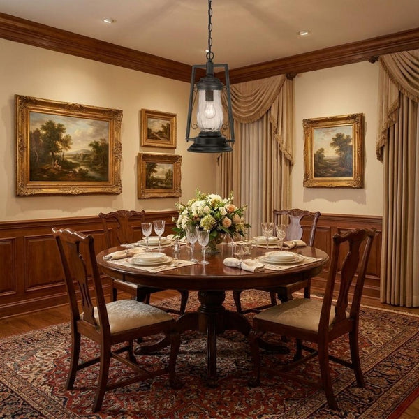 Matte Black Vintage Oil Lantern Pendant Ceiling Light for Farmhouse Dining Areas