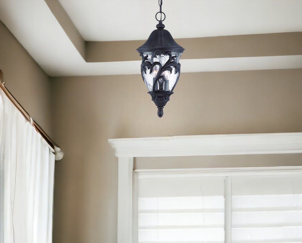Homeroots Three Light Matte Black Leaf Detail Hanging Light   397982