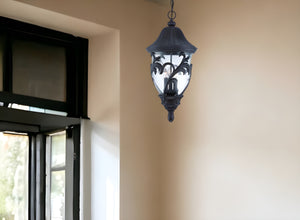 Homeroots Xl Three Light Matte Black Leaf Detail Hanging Light   397983