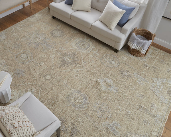 Feizy Rugs Grafton Hand-knotted Wool Rug - Luxurious Floral Design With Rich Afghan Heritage For Any Space Tan,Gray,Ivory Wool Gft69f8fbrn000f99