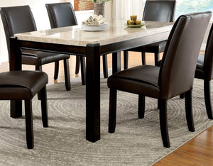 English Elm Transitional Dark Walnut Dining Table with Genuine Ivory Marble Top, 64" x 38" Rectangle, Elegant Finish B2741P322608