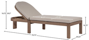 Meridian Furniture Newport Acacia Wood Outdoor Lounge Chair with Weather Resistant Cushion and Reclining Seat Cover Beige 397Beige