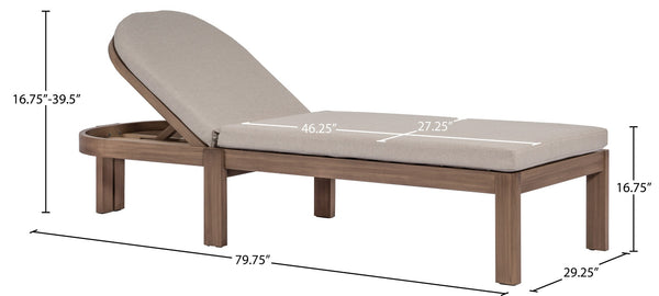 Meridian Furniture Newport Acacia Wood Outdoor Lounge Chair with Weather Resistant Cushion and Reclining Seat Cover Beige 397Beige