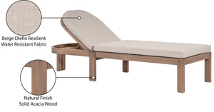 Meridian Furniture Newport Acacia Wood Outdoor Lounge Chair with Weather Resistant Cushion and Reclining Seat Cover Beige 397Beige