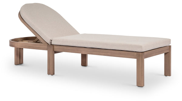 Meridian Furniture Newport Acacia Wood Outdoor Lounge Chair with Weather Resistant Cushion and Reclining Seat Cover Beige 397Beige