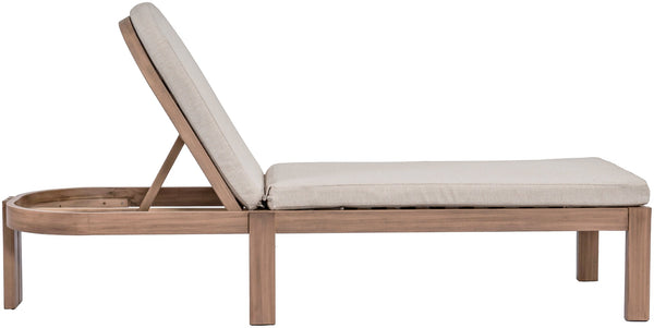 Meridian Furniture Newport Acacia Wood Outdoor Lounge Chair with Weather Resistant Cushion and Reclining Seat Cover Beige 397Beige