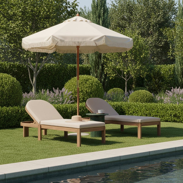 Meridian Furniture Newport Acacia Wood Outdoor Lounge Chair with Weather Resistant Cushion and Reclining Seat Cover Beige 397Beige