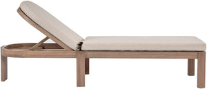 Meridian Furniture Newport Acacia Wood Outdoor Lounge Chair with Weather Resistant Cushion and Reclining Seat Cover Beige 397Beige