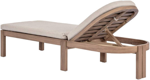 Meridian Furniture Newport Acacia Wood Outdoor Lounge Chair with Weather Resistant Cushion and Reclining Seat Cover Beige 397Beige