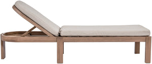 Meridian Furniture Newport Acacia Wood Outdoor Lounge Chair with Weather Resistant Cushion and Reclining Seat Cover Beige 397Beige