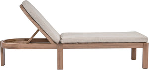 Meridian Furniture Newport Acacia Wood Outdoor Lounge Chair with Weather Resistant Cushion and Reclining Seat Cover Beige 397Beige