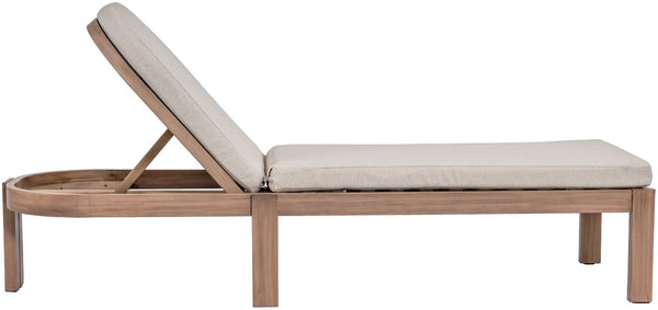 Meridian Furniture Newport Acacia Wood Outdoor Lounge Chair with Weather Resistant Cushion and Reclining Seat Cover Beige 397Beige