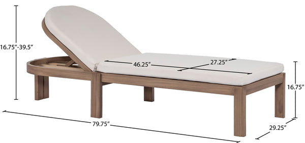 Meridian Furniture Newport Acacia Wood Outdoor Lounge Chair with Weather Resistant Cushion and Reclining Seat Cover Cream 397Cream