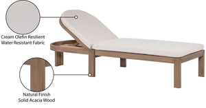 Meridian Furniture Newport Acacia Wood Outdoor Lounge Chair with Weather Resistant Cushion and Reclining Seat Cover Cream 397Cream