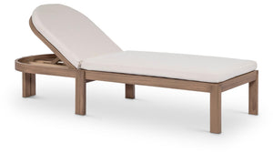 Meridian Furniture Newport Acacia Wood Outdoor Lounge Chair with Weather Resistant Cushion and Reclining Seat Cover Cream 397Cream