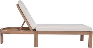 Meridian Furniture Newport Acacia Wood Outdoor Lounge Chair with Weather Resistant Cushion and Reclining Seat Cover Cream 397Cream