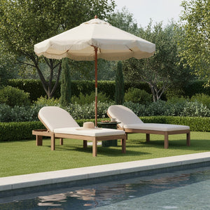 Meridian Furniture Newport Acacia Wood Outdoor Lounge Chair with Weather Resistant Cushion and Reclining Seat Cover Cream 397Cream