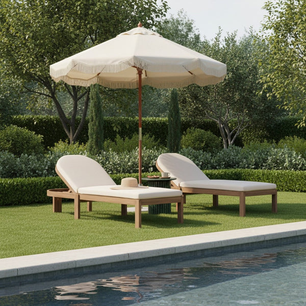 Meridian Furniture Newport Acacia Wood Outdoor Lounge Chair with Weather Resistant Cushion and Reclining Seat Cover Cream 397Cream
