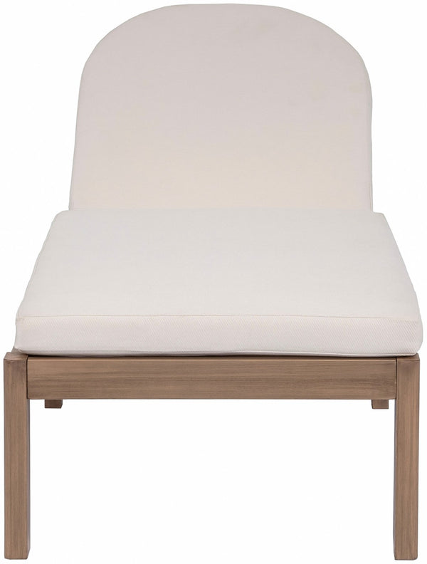 Meridian Furniture Newport Acacia Wood Outdoor Lounge Chair with Weather Resistant Cushion and Reclining Seat Cover Cream 397Cream