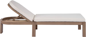 Meridian Furniture Newport Acacia Wood Outdoor Lounge Chair with Weather Resistant Cushion and Reclining Seat Cover Cream 397Cream