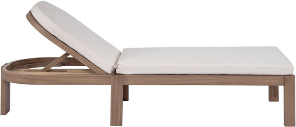 Meridian Furniture Newport Acacia Wood Outdoor Lounge Chair with Weather Resistant Cushion and Reclining Seat Cover Cream 397Cream